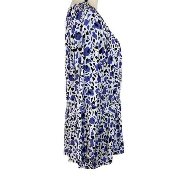 Lane Bryant SZ 20 Top Abstract Long Sleeves Smocked Waist Round Neck Crinkle - Picture 3 of 9